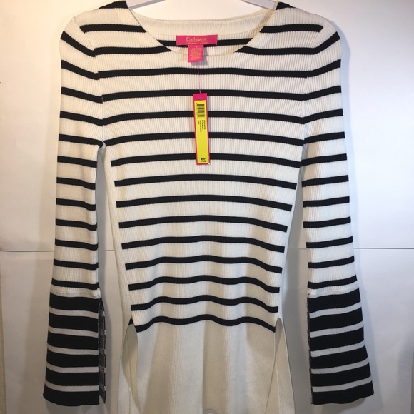 Striped slit sleeve tunic in white and black..... - Picture 1 of 8